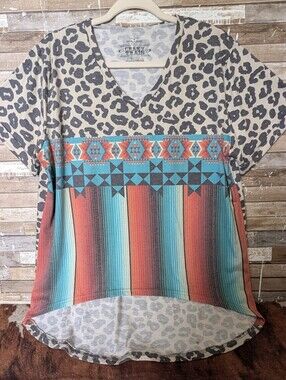 Crazy Train Aztec Serape Leopard Print Tee